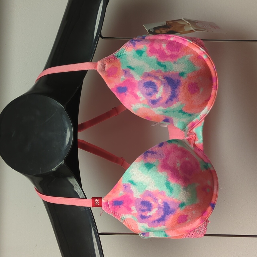 36B So Junior 95% Cotton T-Shirt Bra J Hook convertable Bright Floral Print NWT